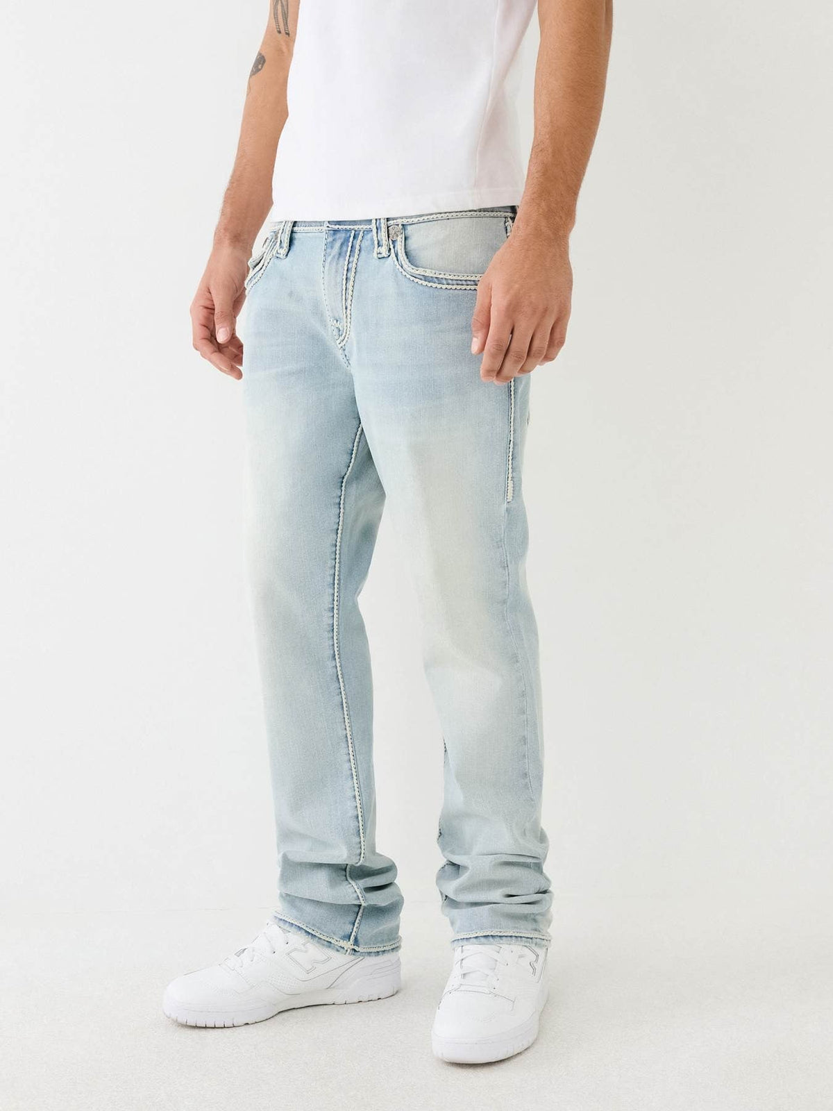 True Religion Men Blue Solid Straight Fit Mid-Rise Jeans