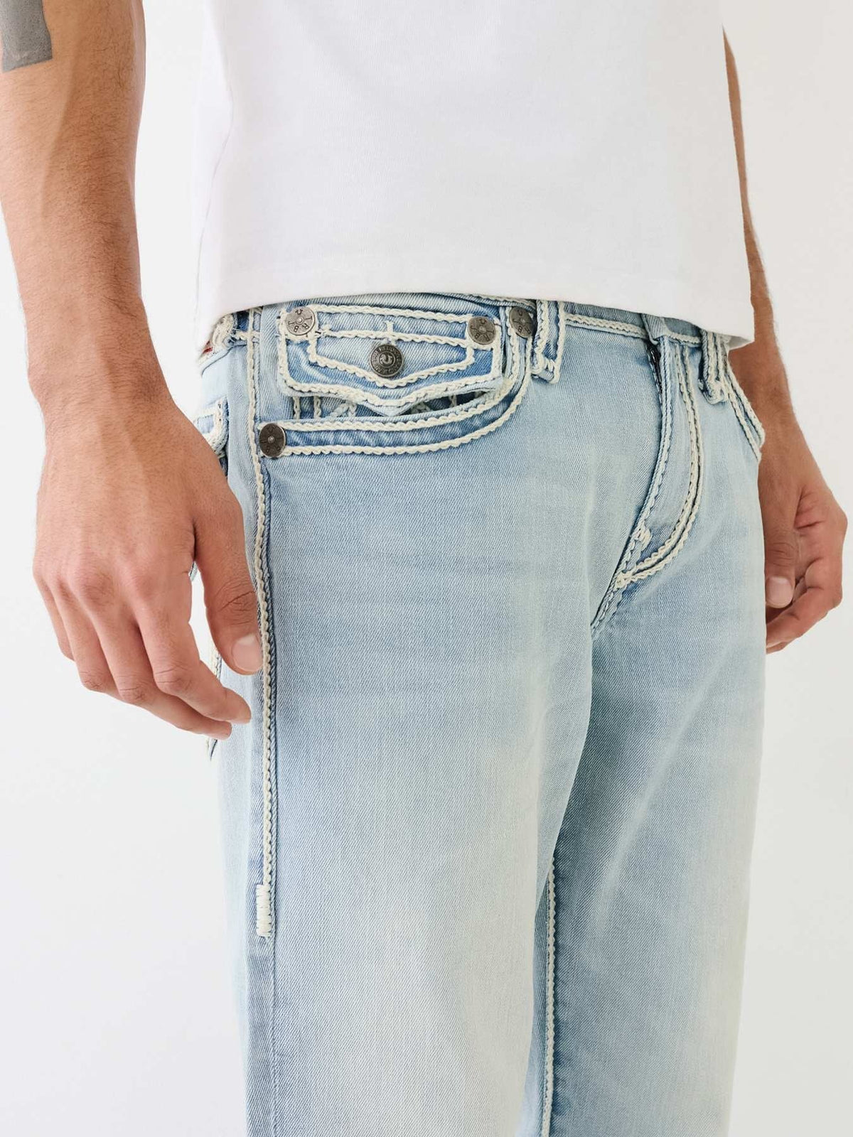 True Religion Men Blue Solid Straight Fit Mid-Rise Jeans