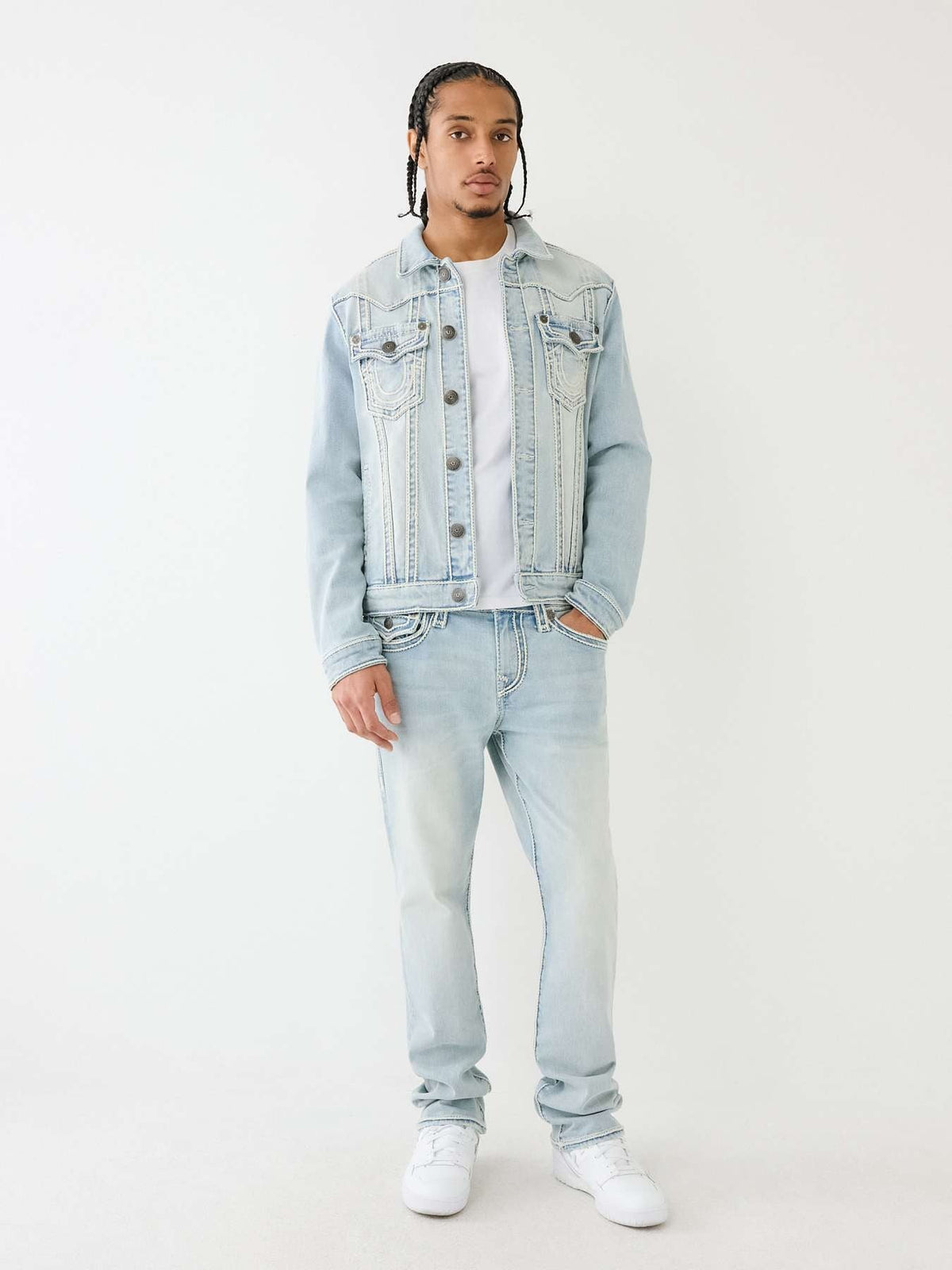 True Religion Men Blue Solid Straight Fit Mid-Rise Jeans