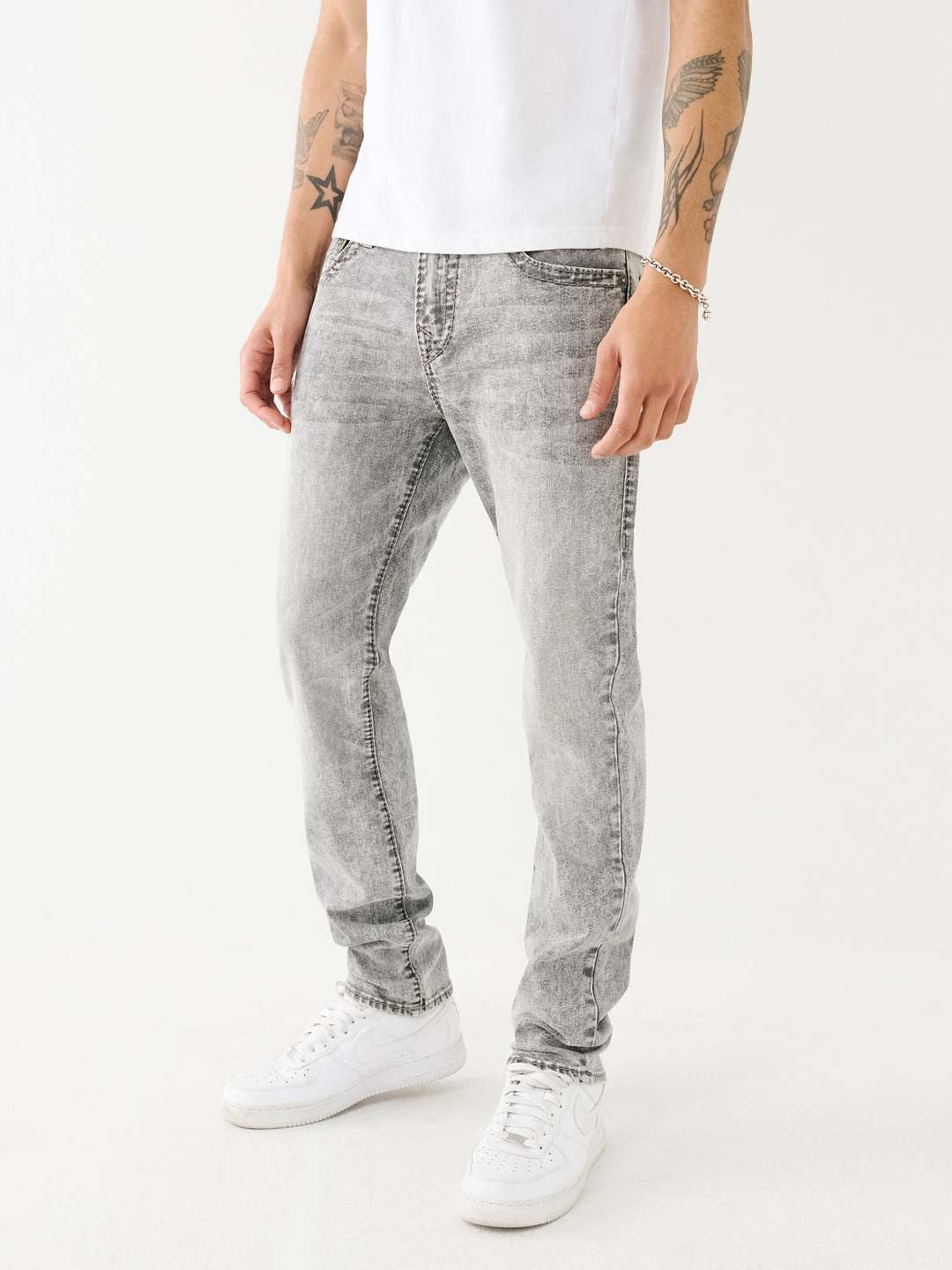 True Religion Men Grey Solid Slim Fit Mid-Rise Jeans