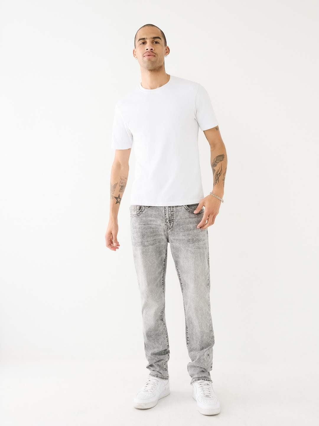 True Religion Men Grey Solid Slim Fit Mid-Rise Jeans