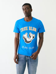 True Religion Men Blue Printed Round Neck Short Sleeves Tshirt