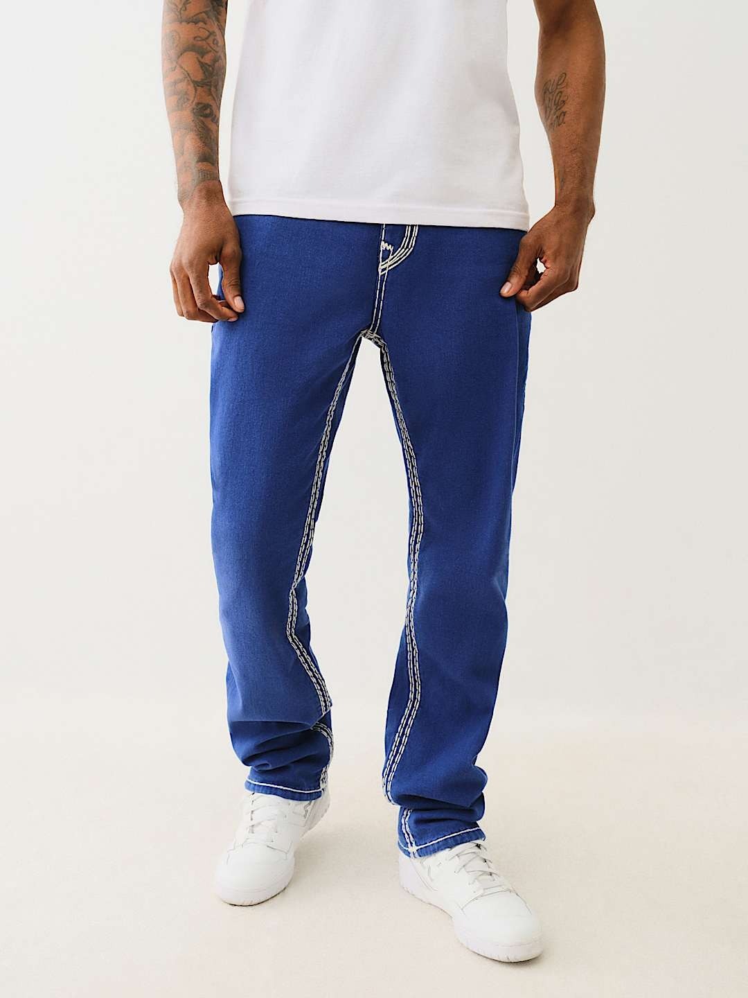 True Religion Men Blue Straight Fit Washed Jeans