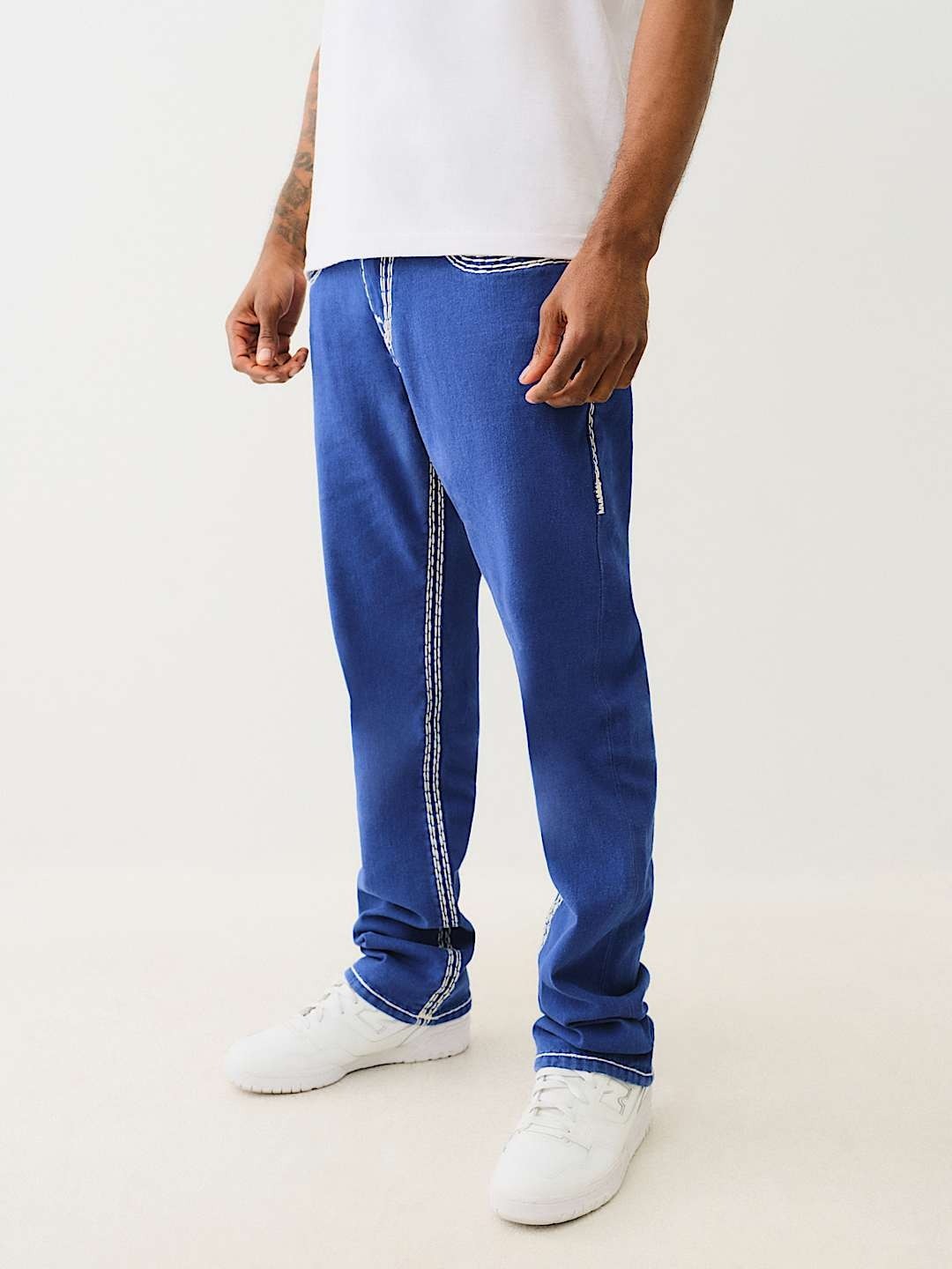 True Religion Men Blue Straight Fit Washed Jeans