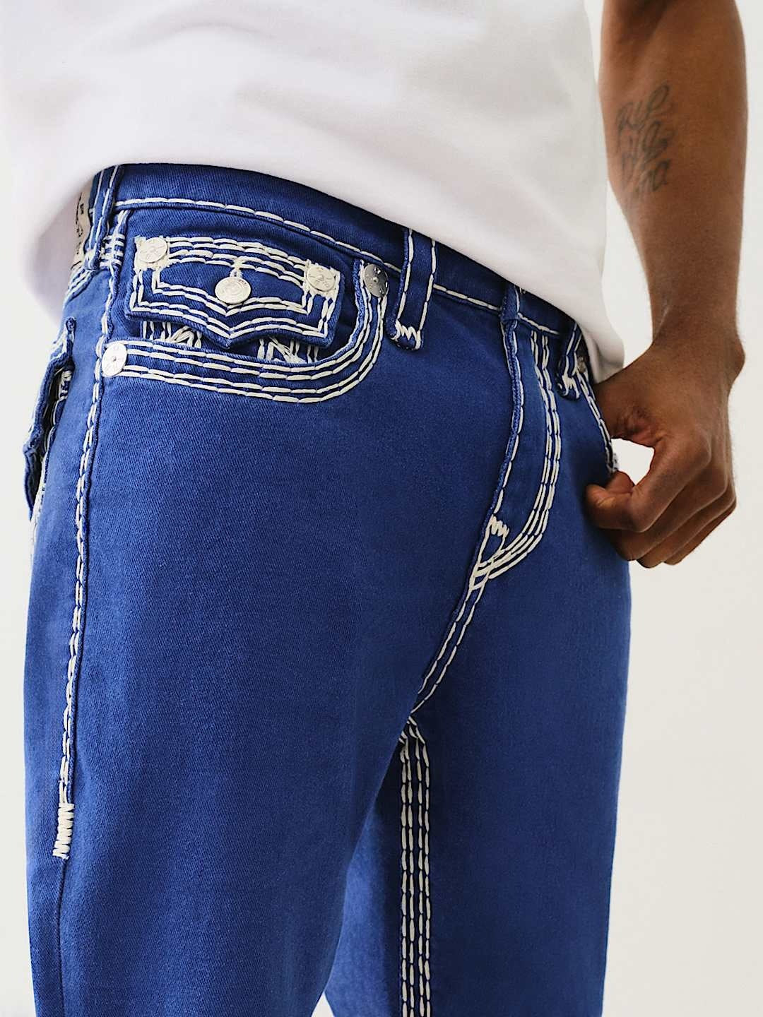 True Religion Men Blue Straight Fit Washed Jeans