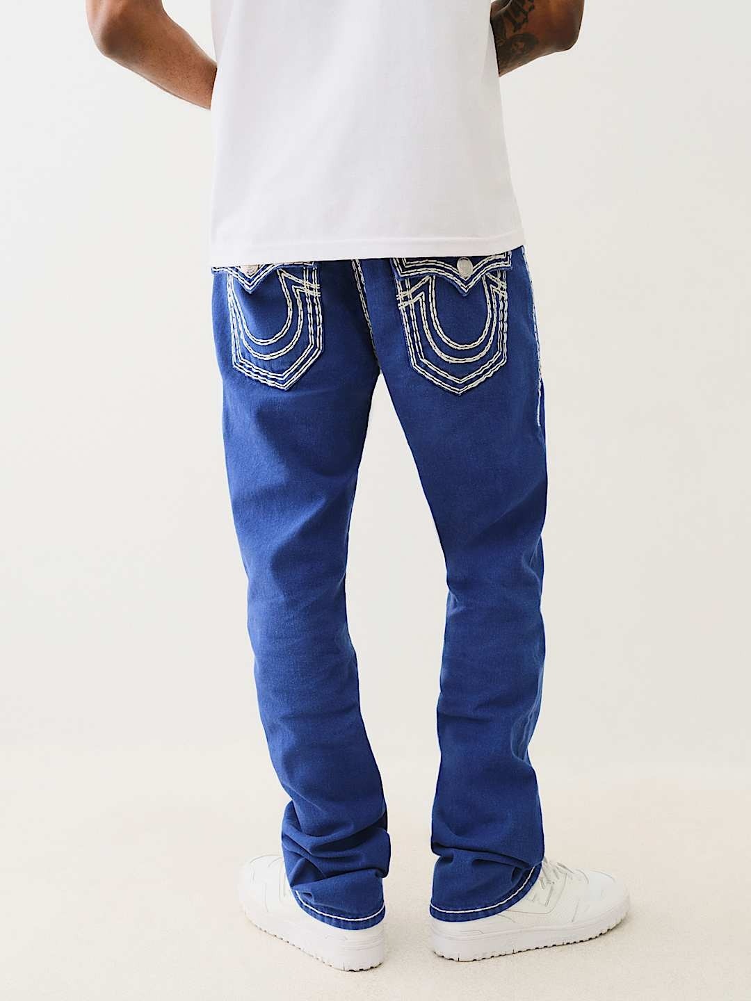 True Religion Men Blue Straight Fit Washed Jeans