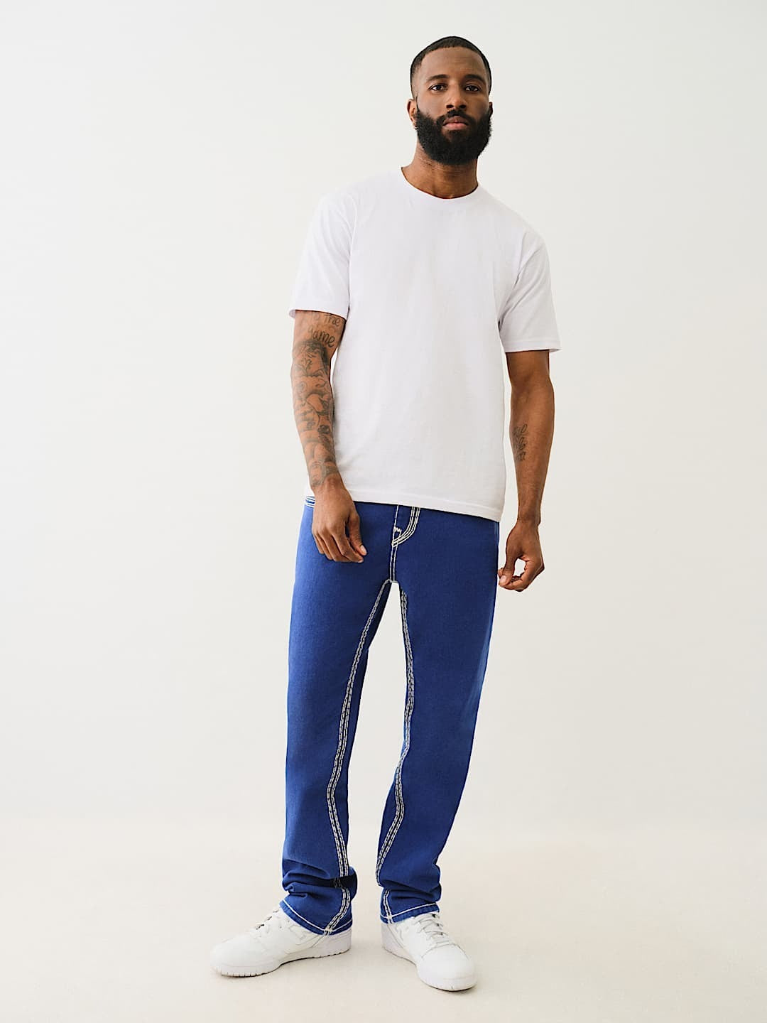 True Religion Men Blue Straight Fit Washed Jeans
