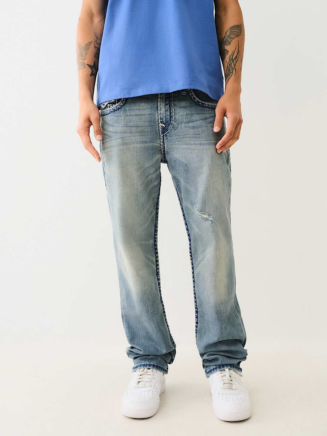 True Religion Men Blue Straight Fit Washed Jeans