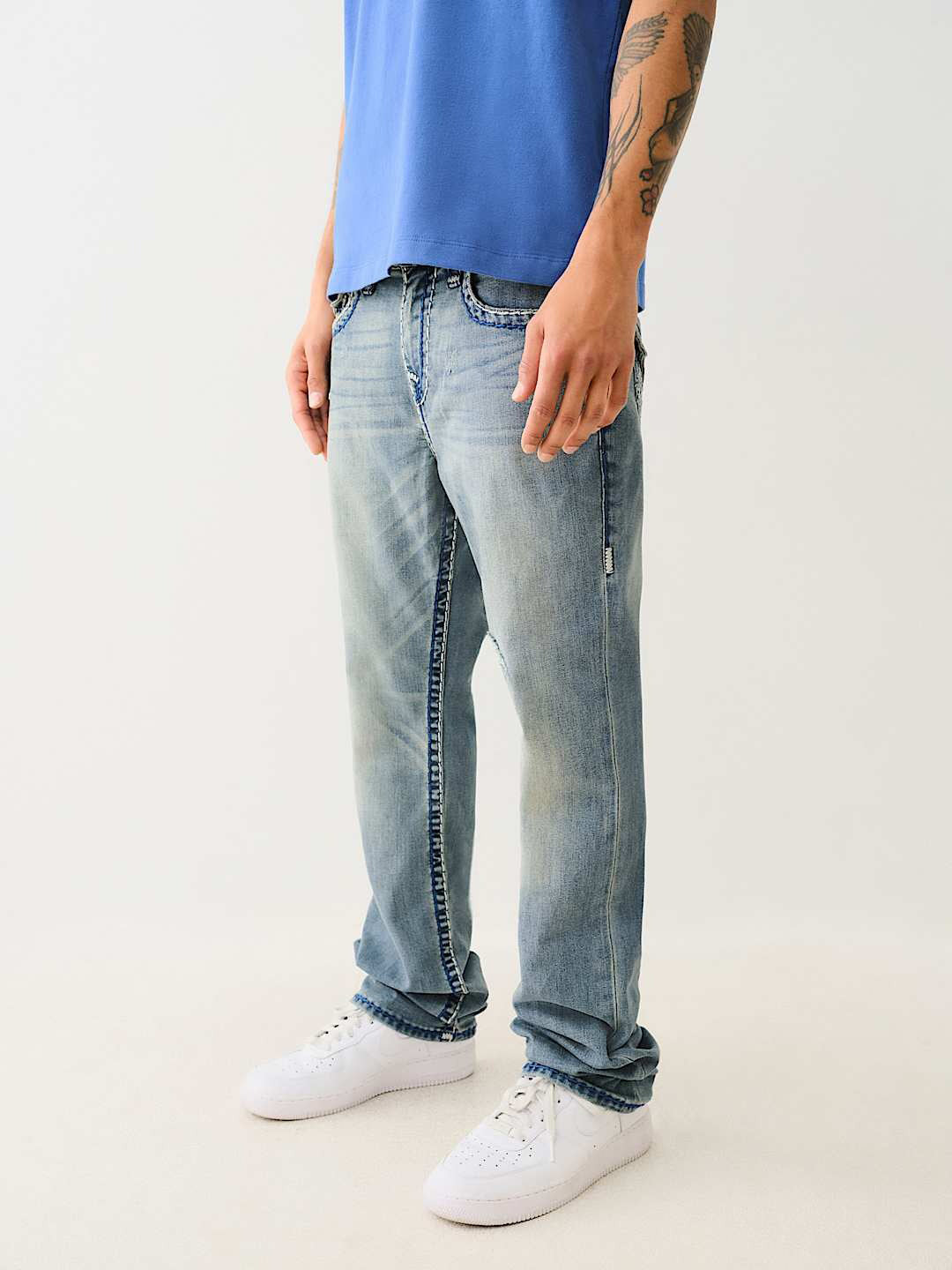 True Religion Men Blue Straight Fit Washed Jeans