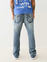 True Religion Men Blue Straight Fit Washed Jeans