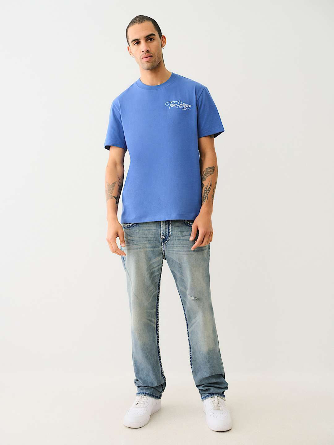 True Religion Men Blue Straight Fit Washed Jeans