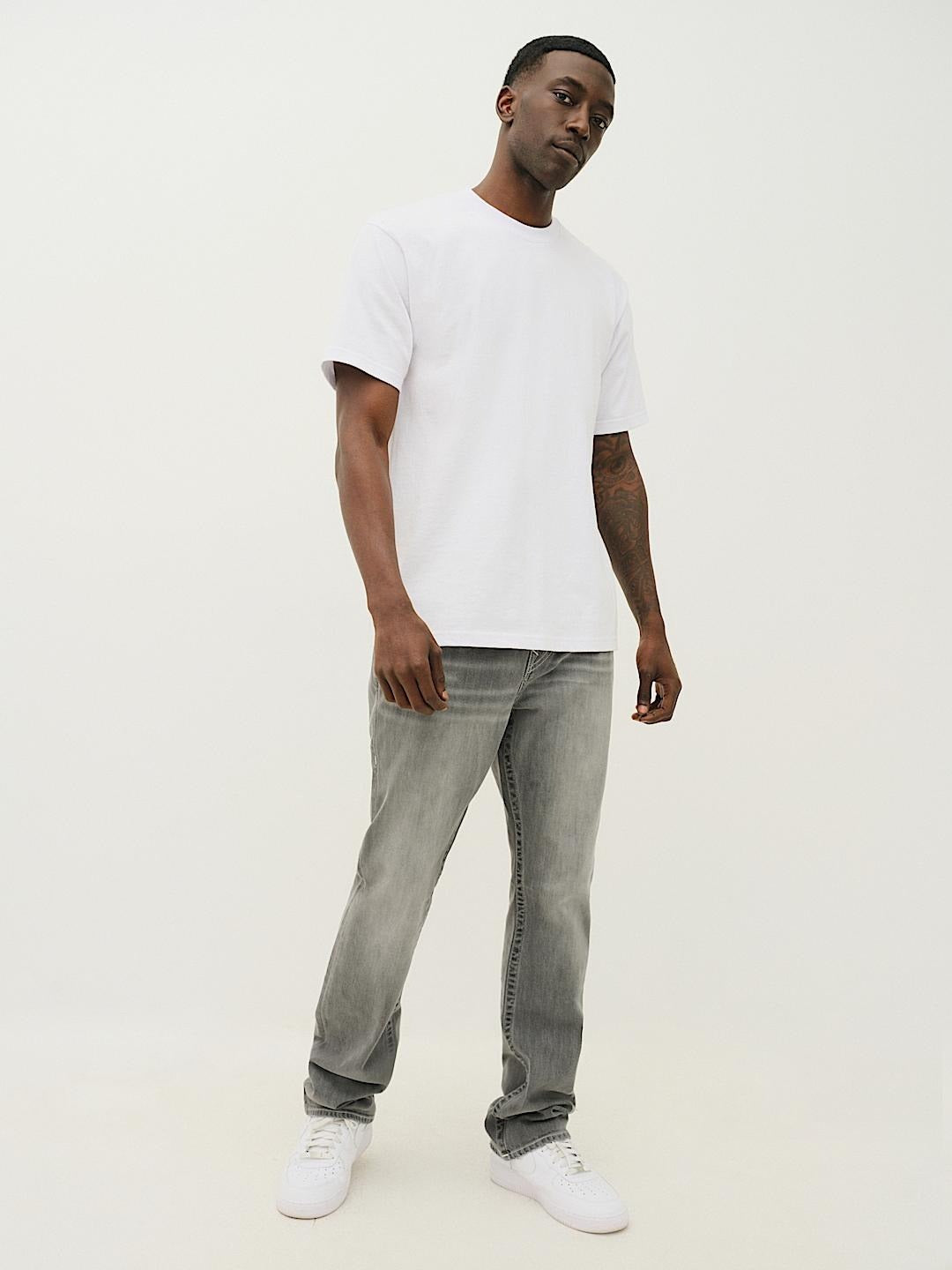 True Religion Men Grey Straight Fit Washed Jeans