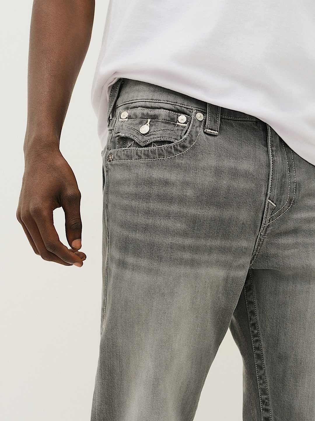 True Religion Men Grey Straight Fit Washed Jeans