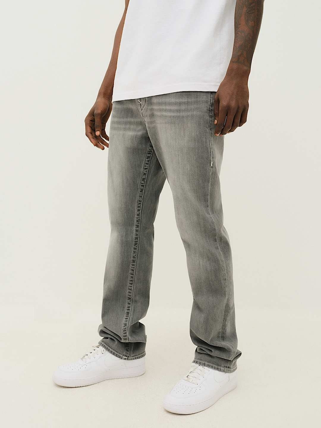 True Religion Men Grey Straight Fit Washed Jeans