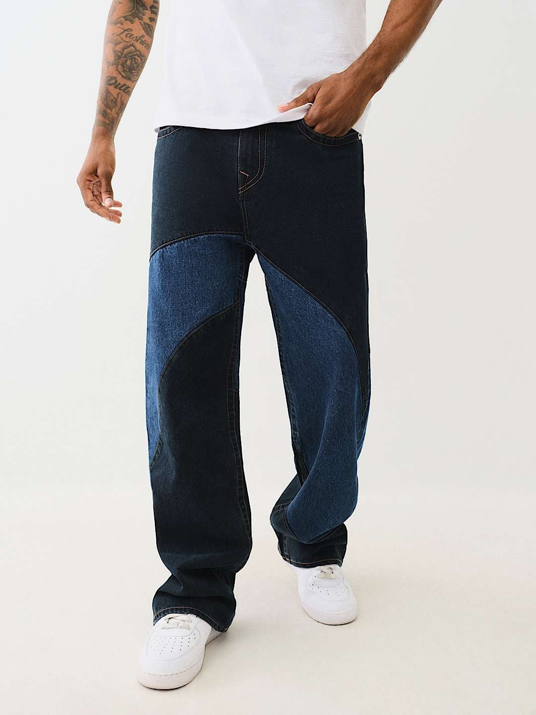True Religion Men Blue Flare Fit Washed Jeans