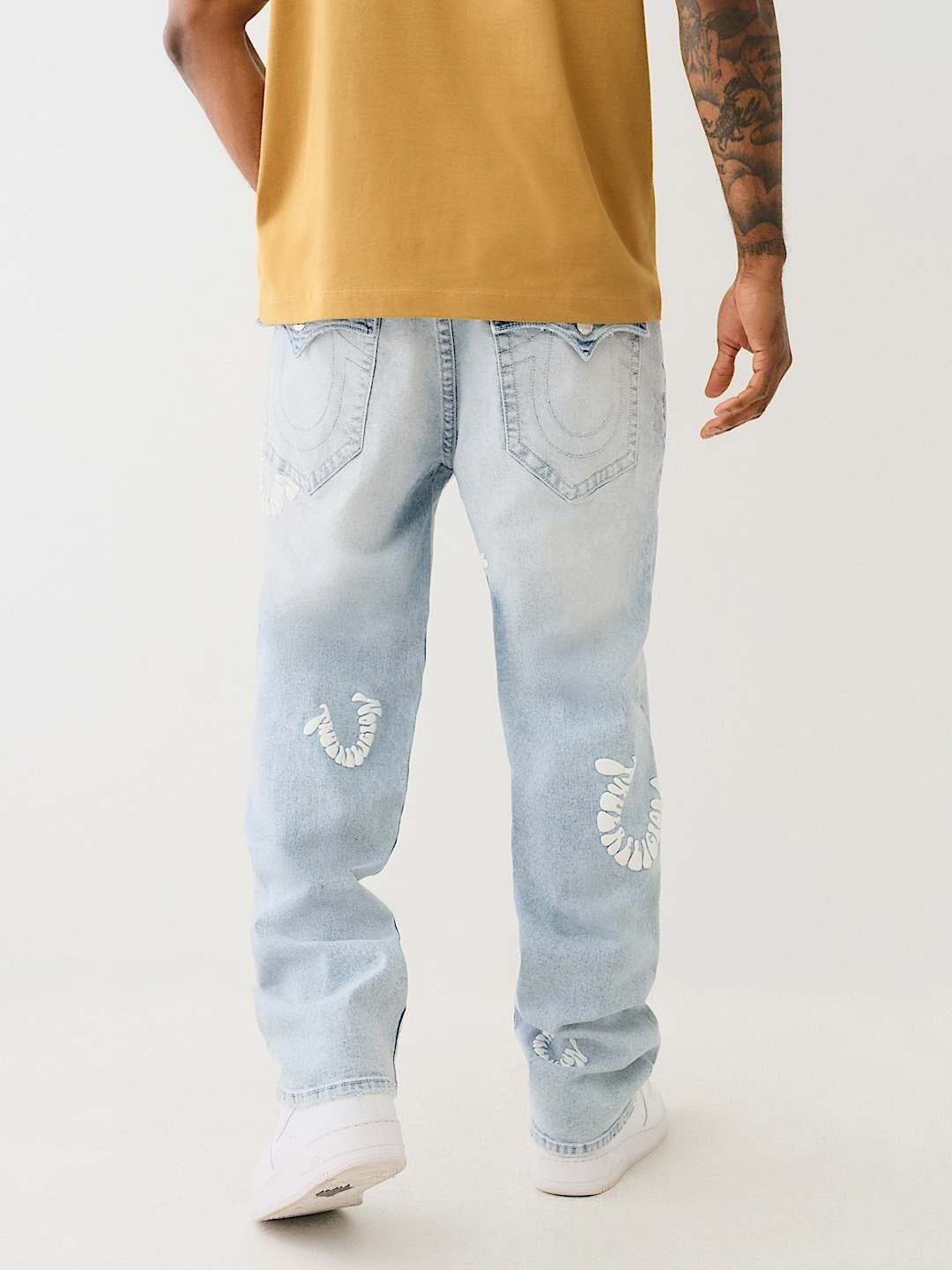 True Religion Men Blue Oversize Straight Fit Washed Jeans