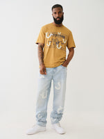 True Religion Men Blue Oversize Straight Fit Washed Jeans