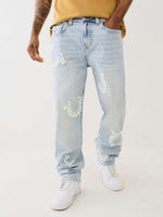 True Religion Men Blue Oversize Straight Fit Washed Jeans