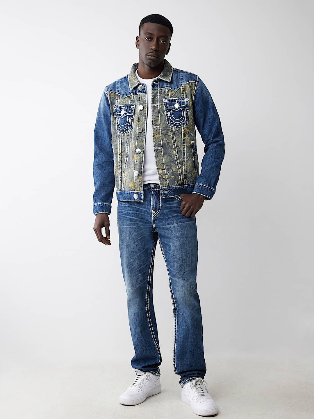 True Religion Men Blue Straight Fit Washed Jeans