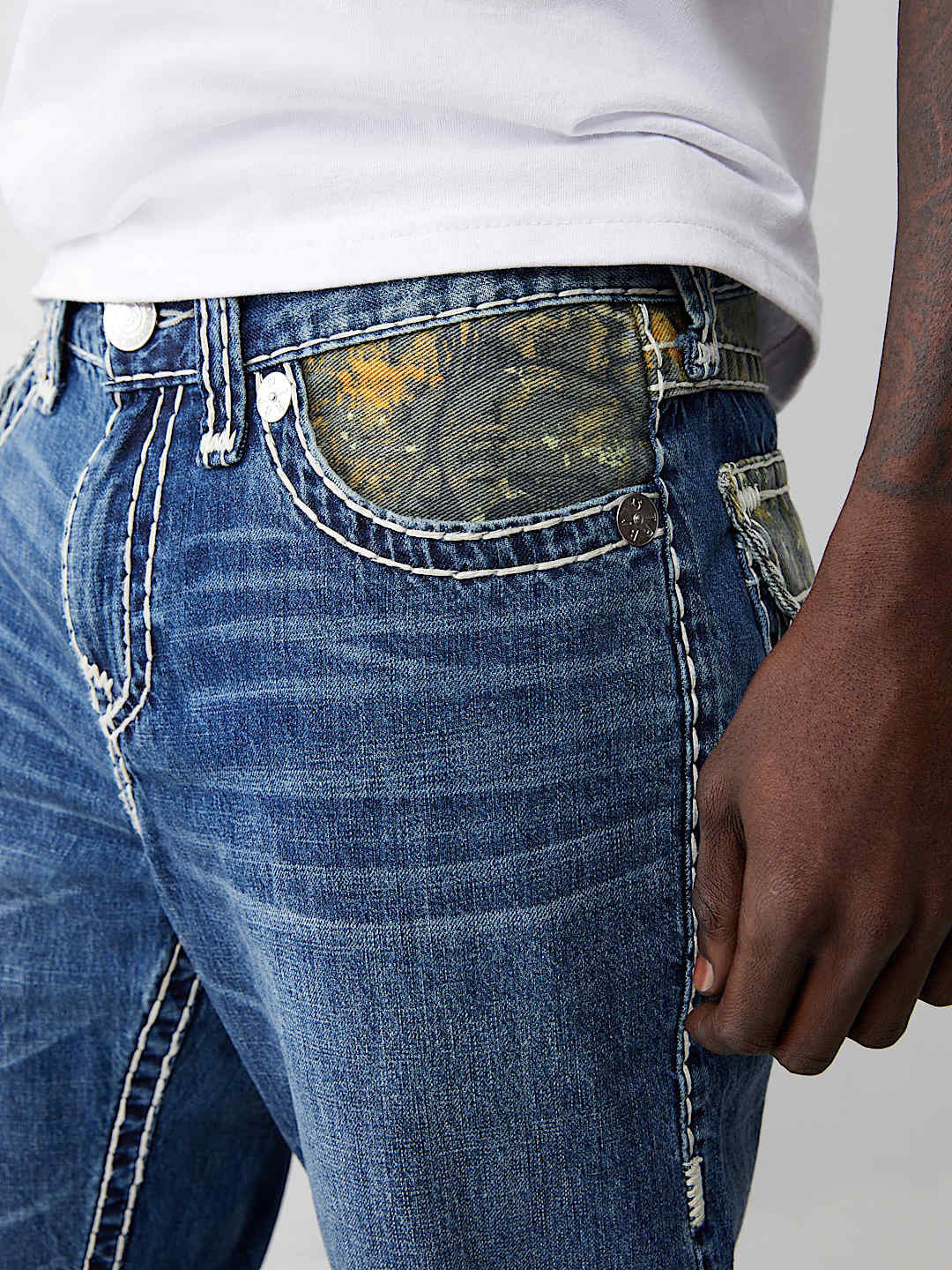 True Religion Men Blue Straight Fit Washed Jeans