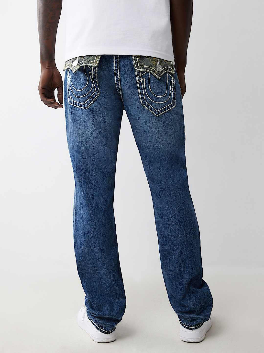 True Religion Men Blue Straight Fit Washed Jeans