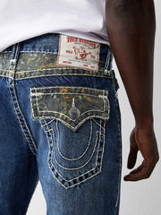 True Religion Men Blue Straight Fit Washed Jeans