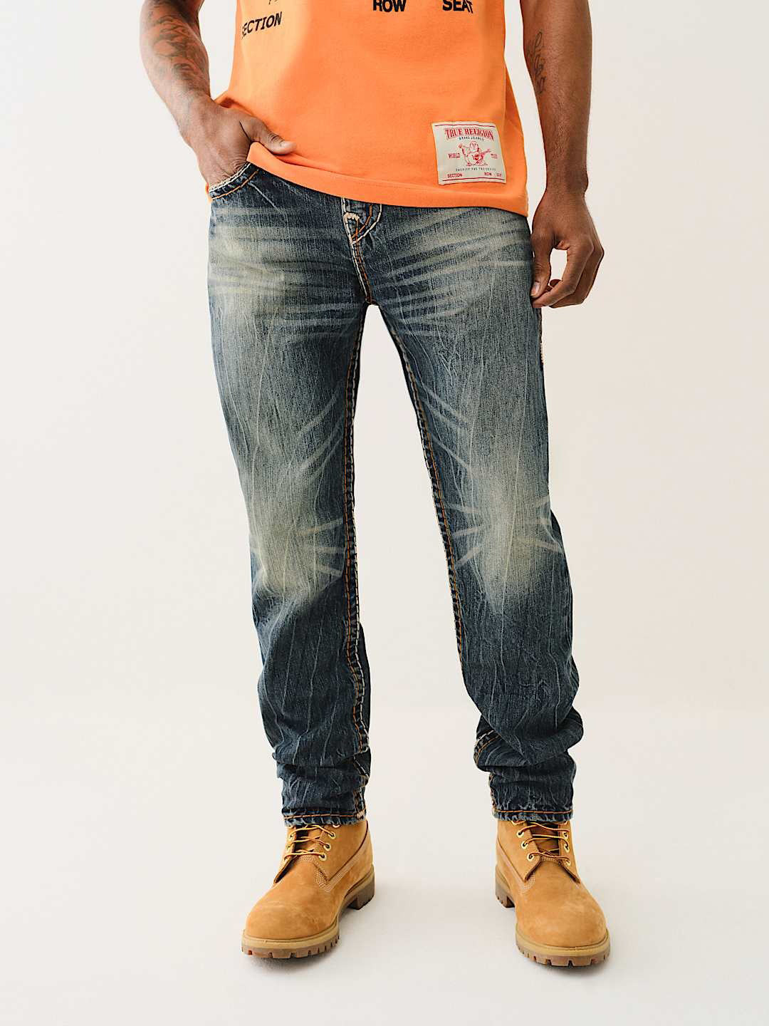 True Religion Men Blue Slim Fit Washed Jeans