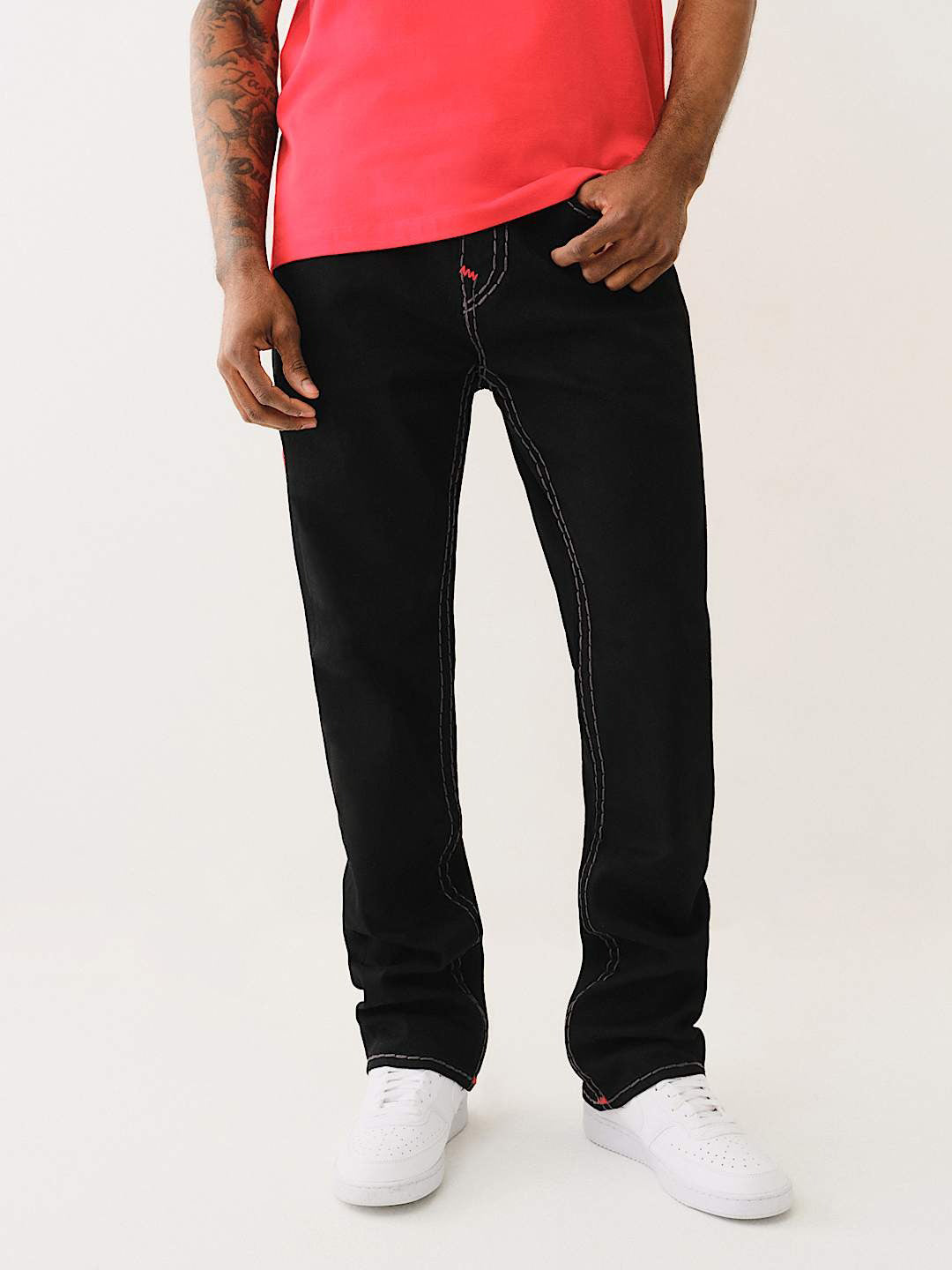 True Religion Men Black Straight Fit Solid Jeans