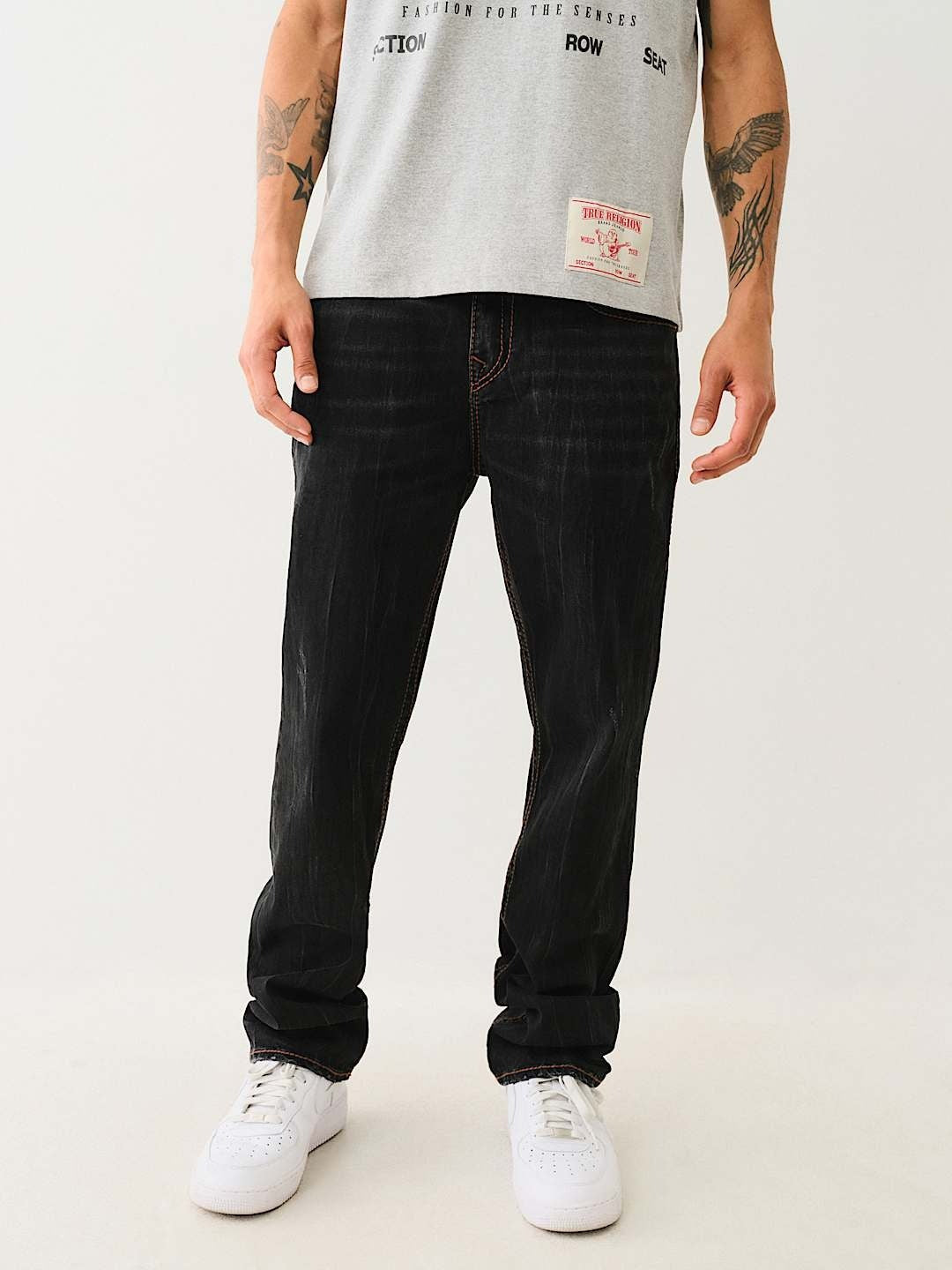 True Religion Men Black Straight Fit Washed Jeans