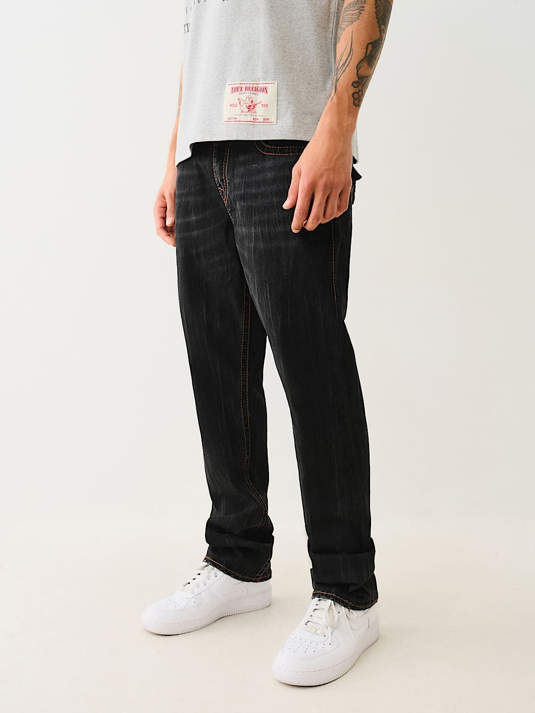 True Religion Men Black Straight Fit Washed Jeans