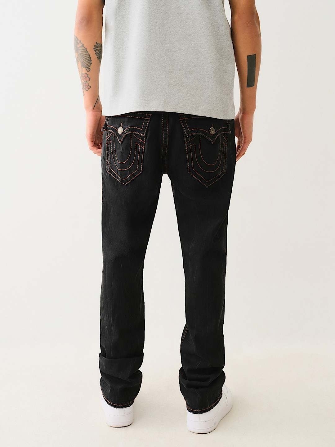 True Religion Men Black Straight Fit Washed Jeans