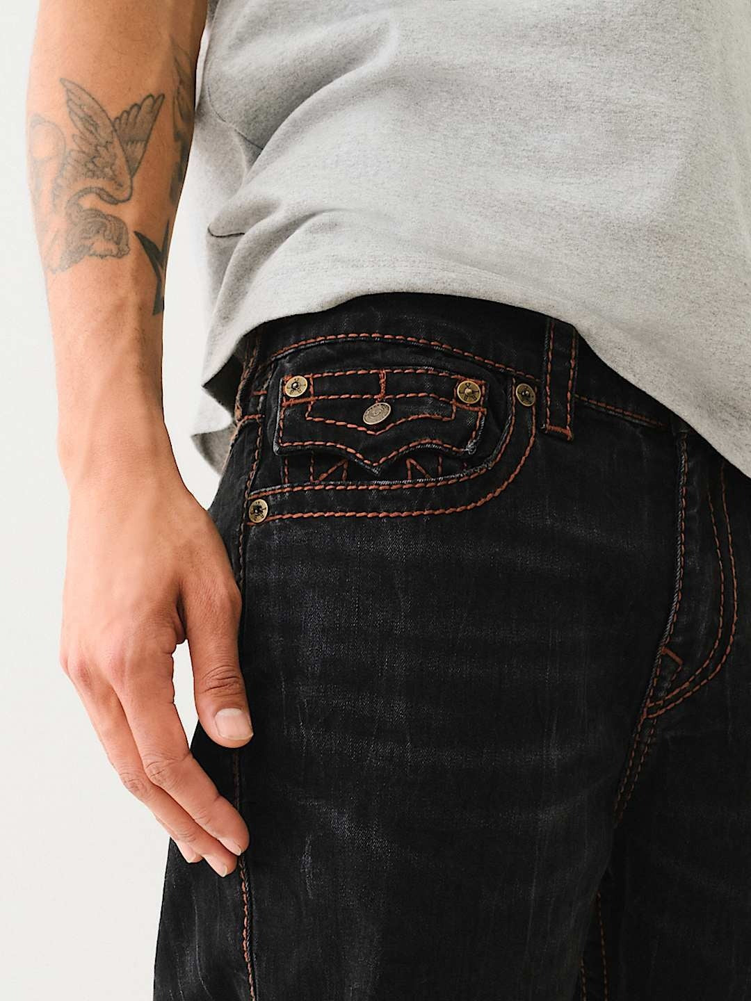 True Religion Men Black Straight Fit Washed Jeans
