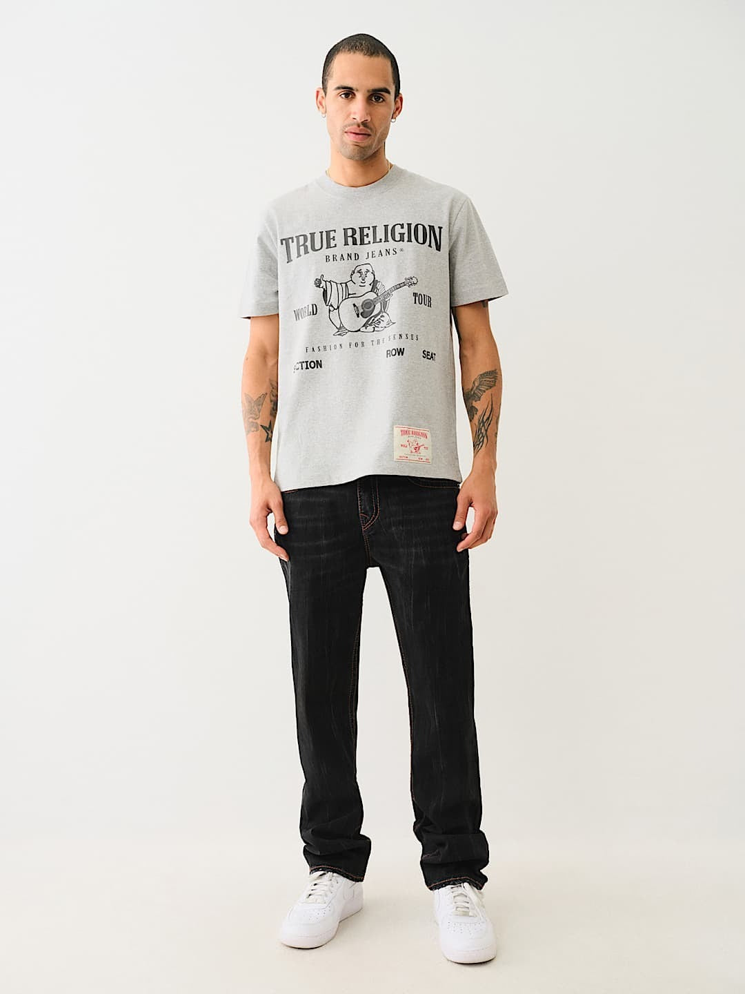 True Religion Men Black Straight Fit Washed Jeans