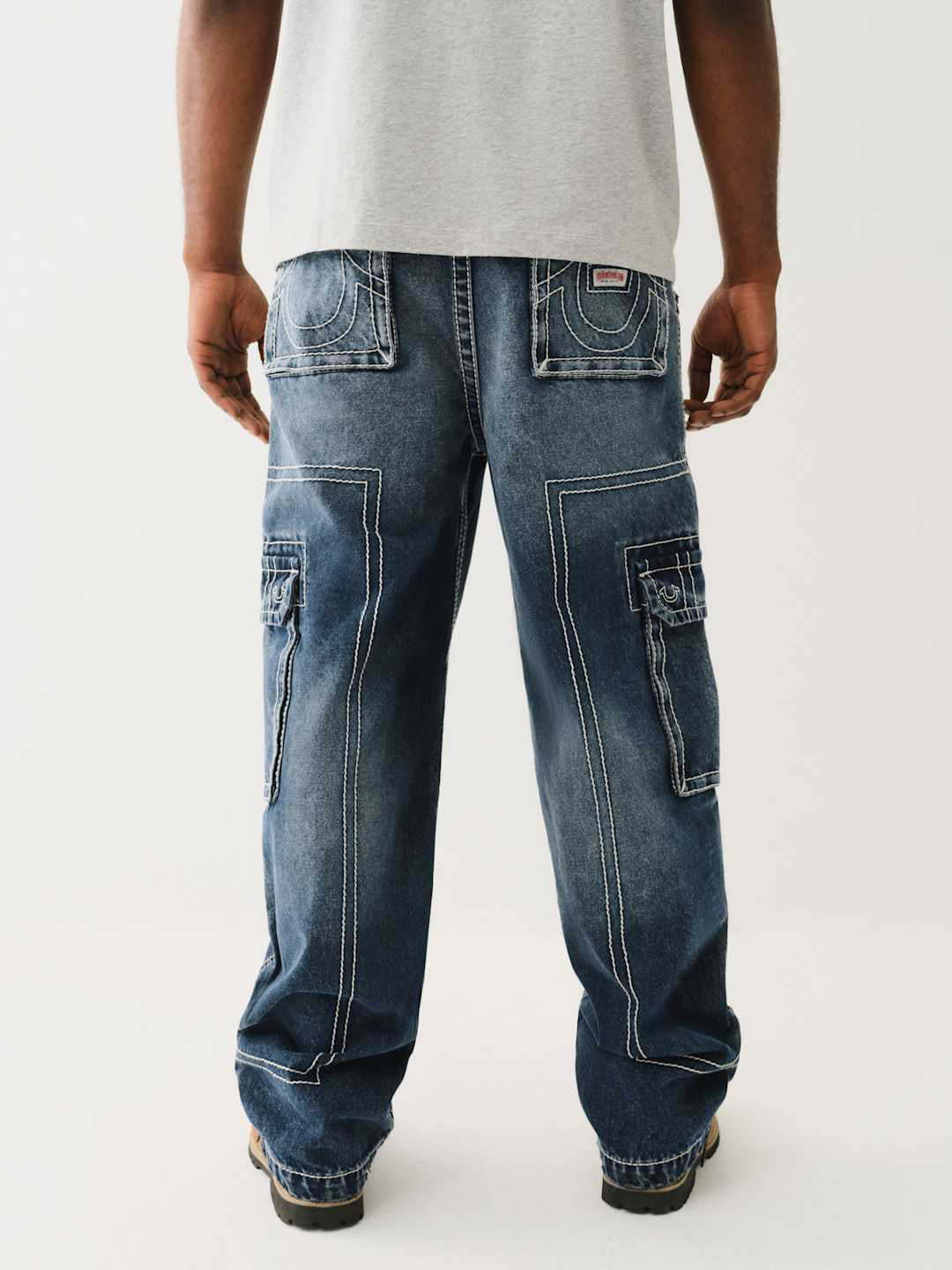 True Religion Men Blue Oversize Fit Washed Trouser