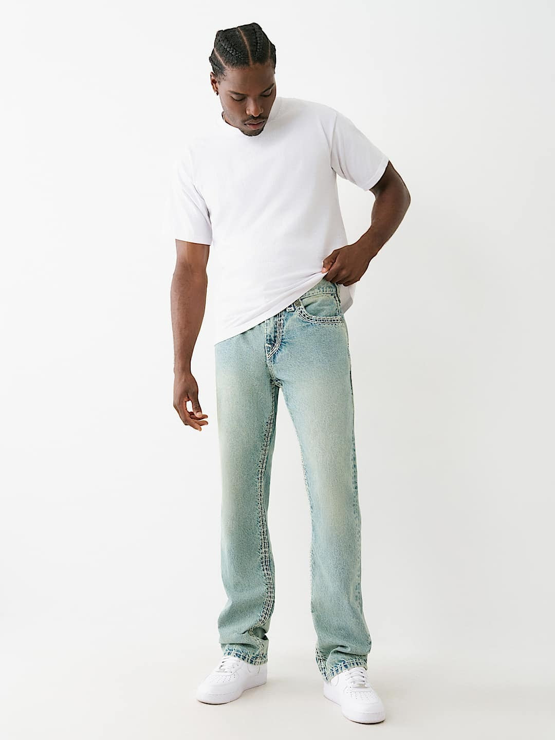 True Religion Men Blue Straight Fit Washed Jeans