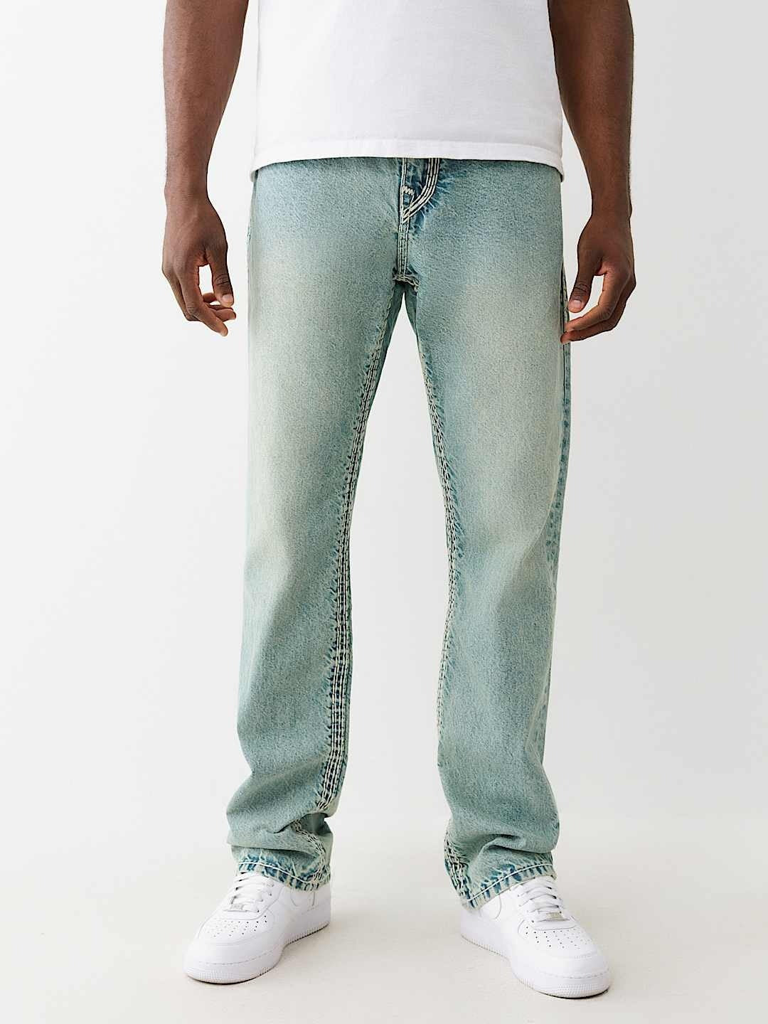 True Religion Men Blue Straight Fit Washed Jeans