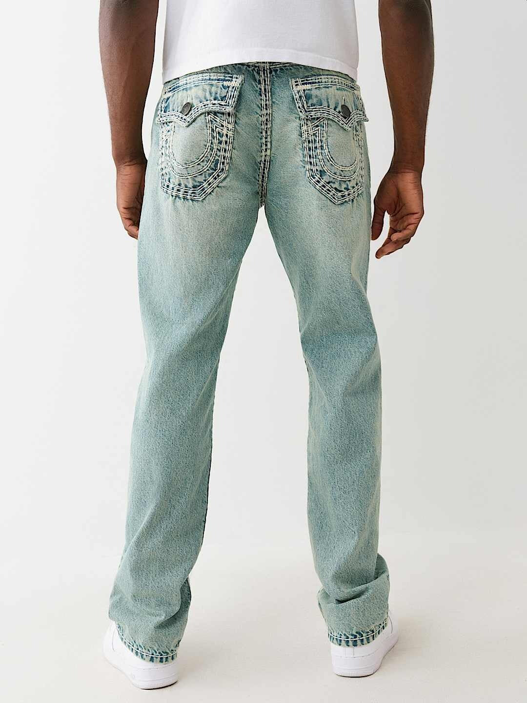 True Religion Men Blue Straight Fit Washed Jeans