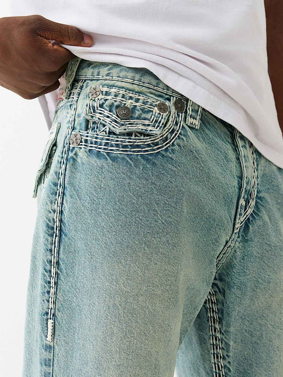 True Religion Men Blue Straight Fit Washed Jeans