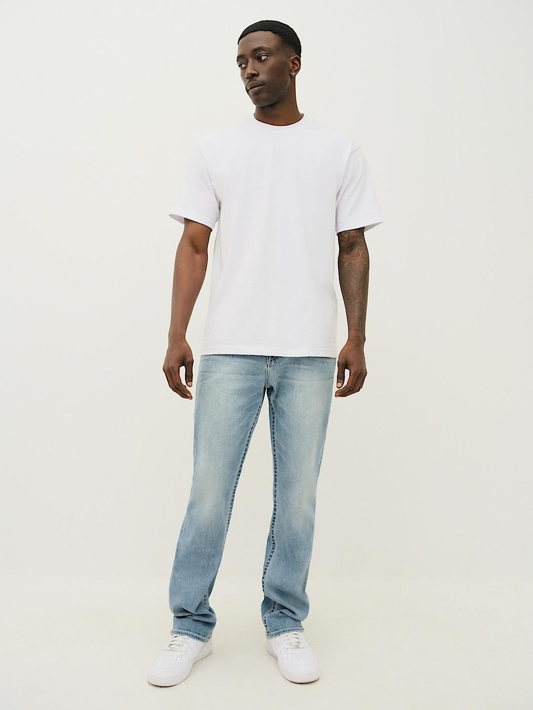 True Religion Men Blue Straight Fit Washed Jeans