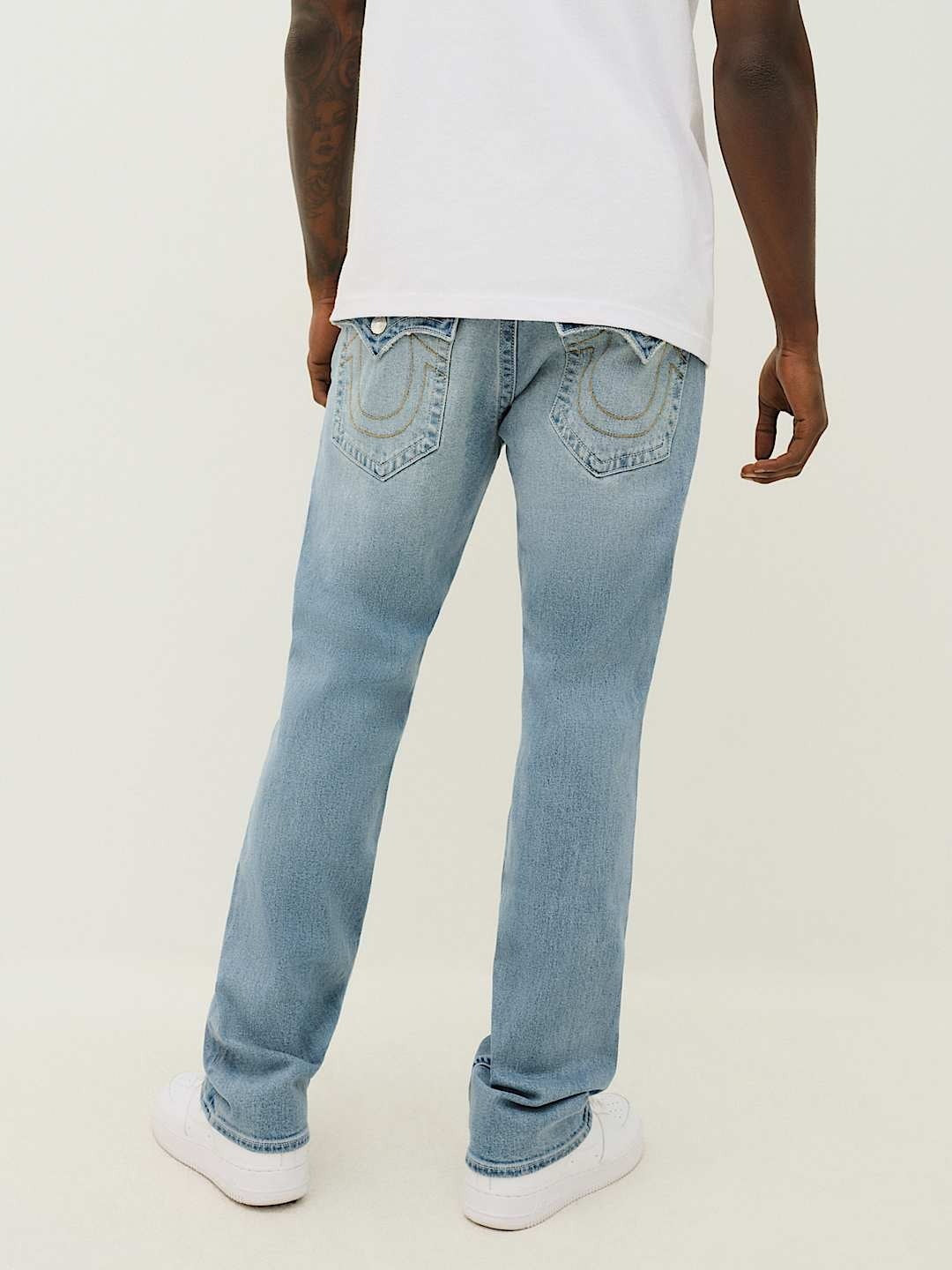 True Religion Men Blue Straight Fit Washed Jeans