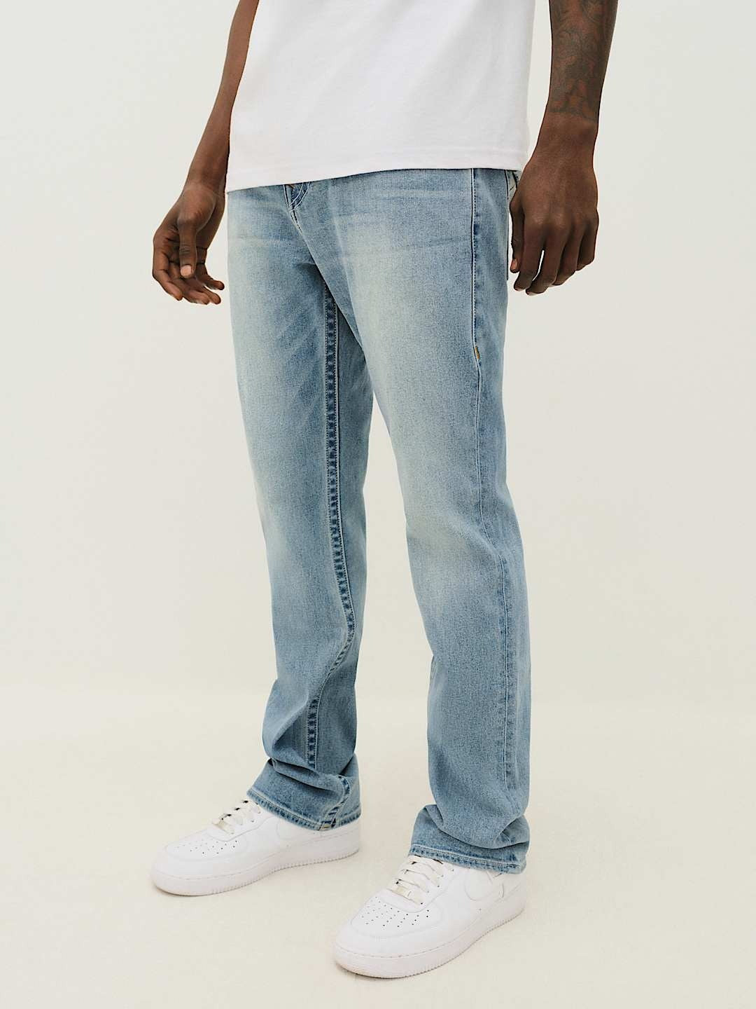 True Religion Men Blue Straight Fit Washed Jeans