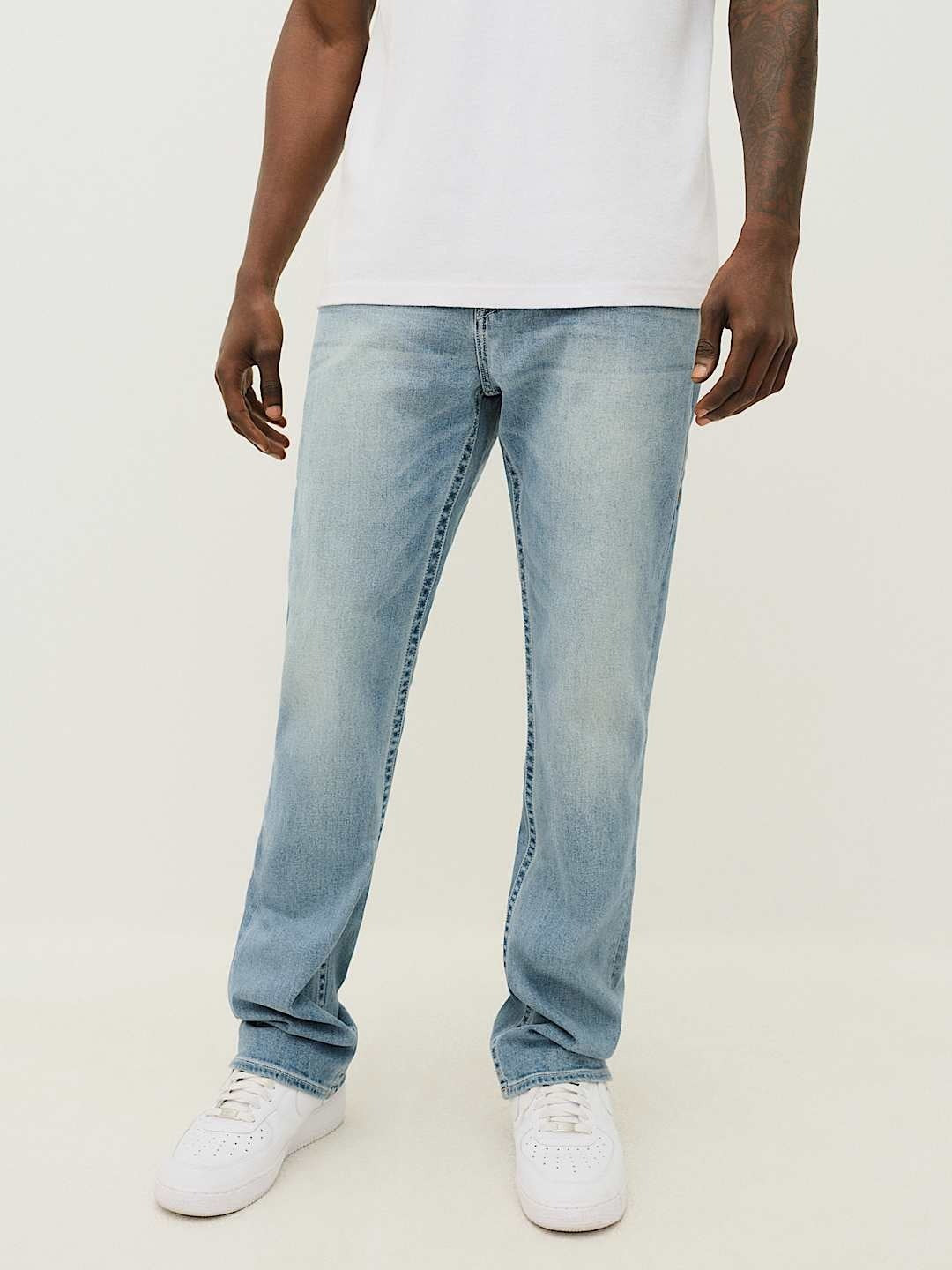 True Religion Men Blue Straight Fit Washed Jeans