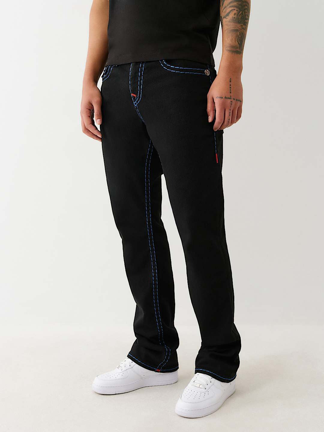 True Religion Men Black Straight Fit Solid Super T Ricky Jeans
