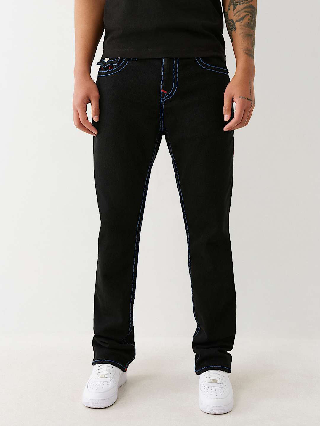 True Religion Men Black Straight Fit Solid Super T Ricky Jeans