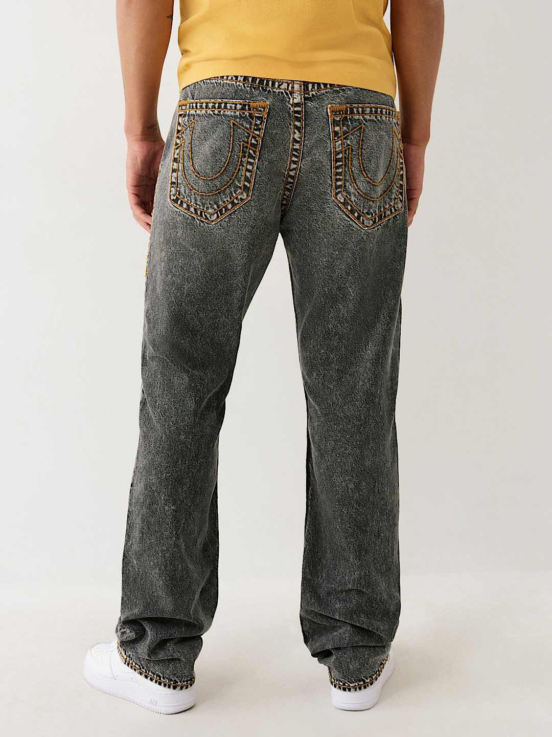 True Religion Men Grey Straight Fit Washed Super T Ricky Jeans