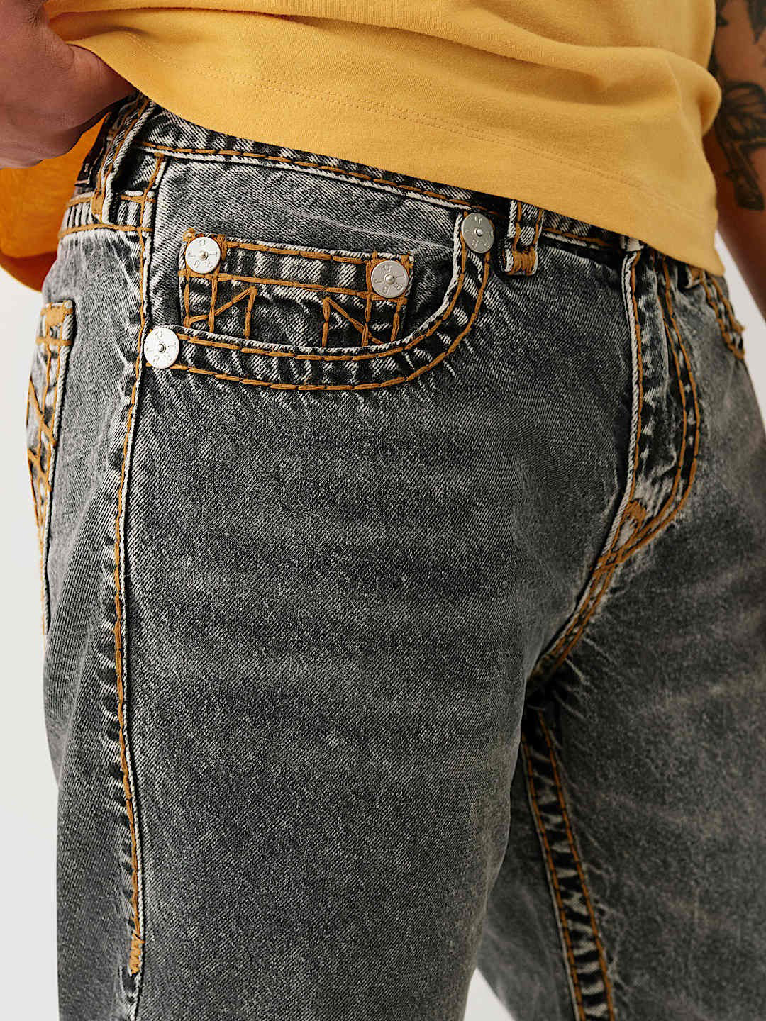True Religion Men Grey Straight Fit Washed Super T Ricky Jeans