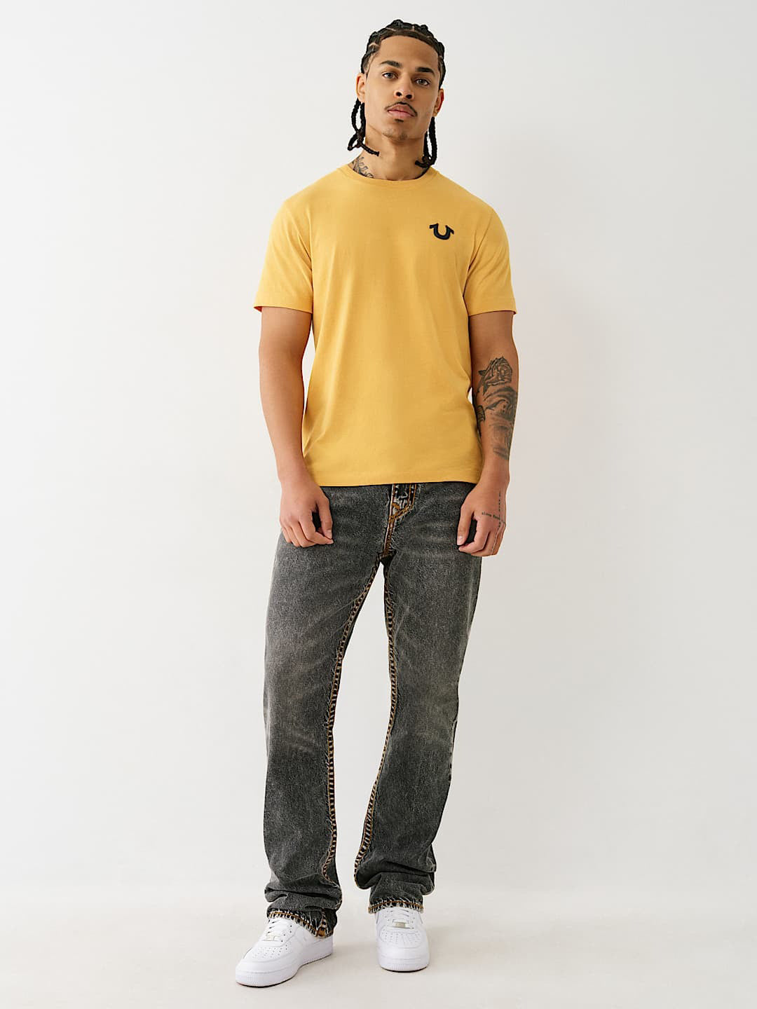 True Religion Men Grey Straight Fit Washed Super T Ricky Jeans