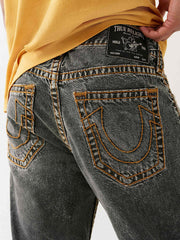 True Religion Men Grey Straight Fit Washed Super T Ricky Jeans