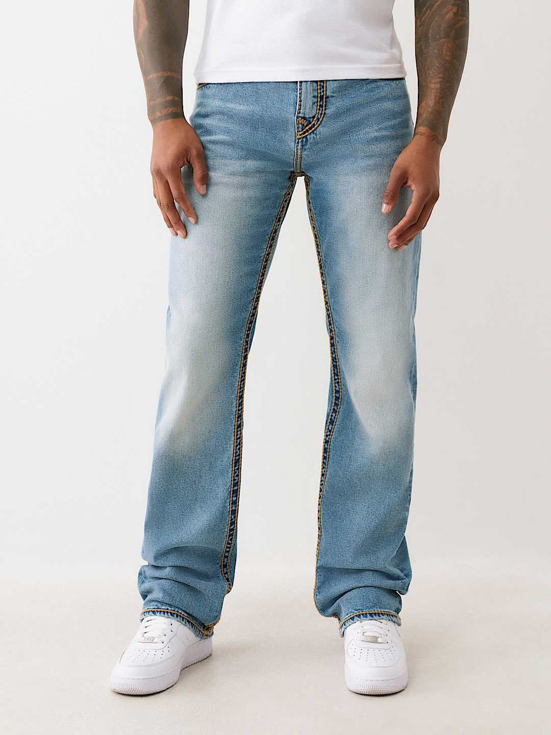 True Religion Men Blue Straight Fit Washed Rope Stitch Ricky Jeans