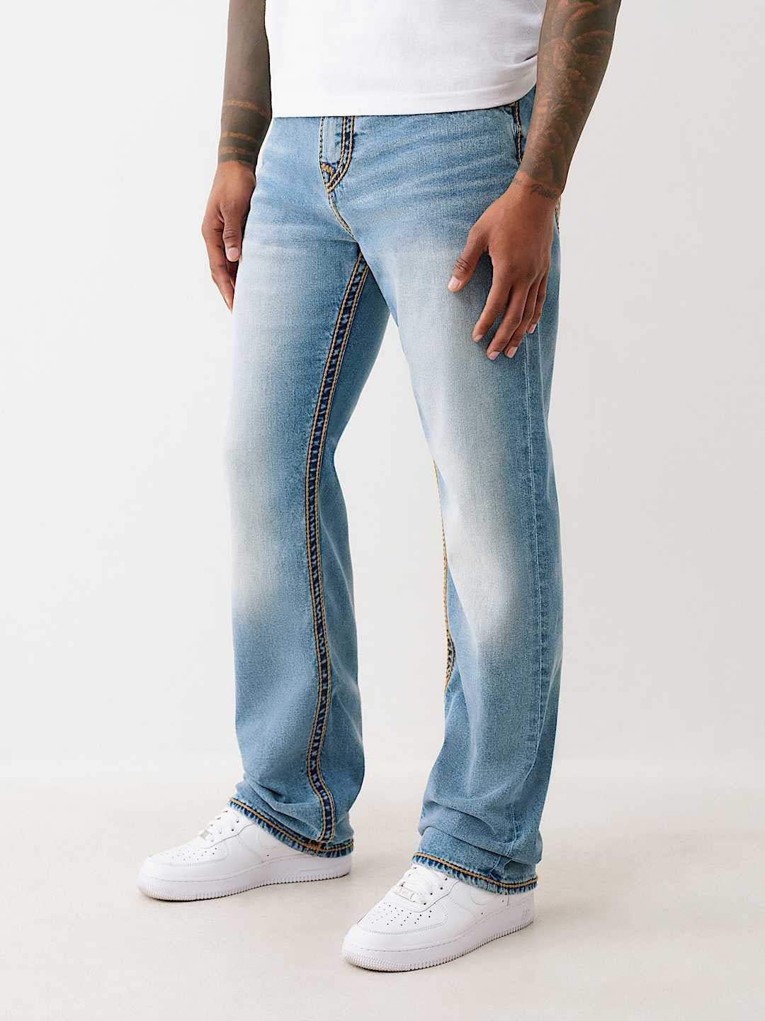 True Religion Men Blue Straight Fit Washed Rope Stitch Ricky Jeans